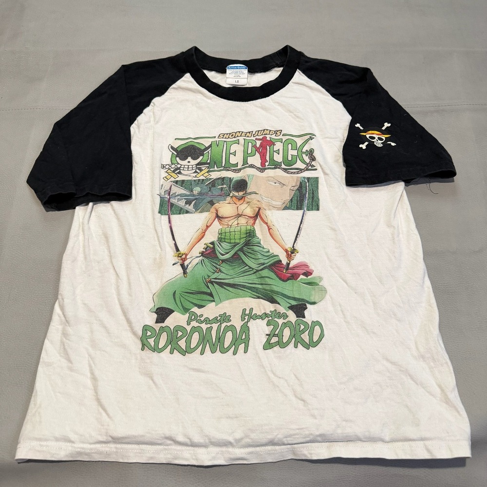 VTG 90s Y2K One Piece Roronoa Zoro Raglan Anime Japan T-Shirt Men Shonen-L-7151
